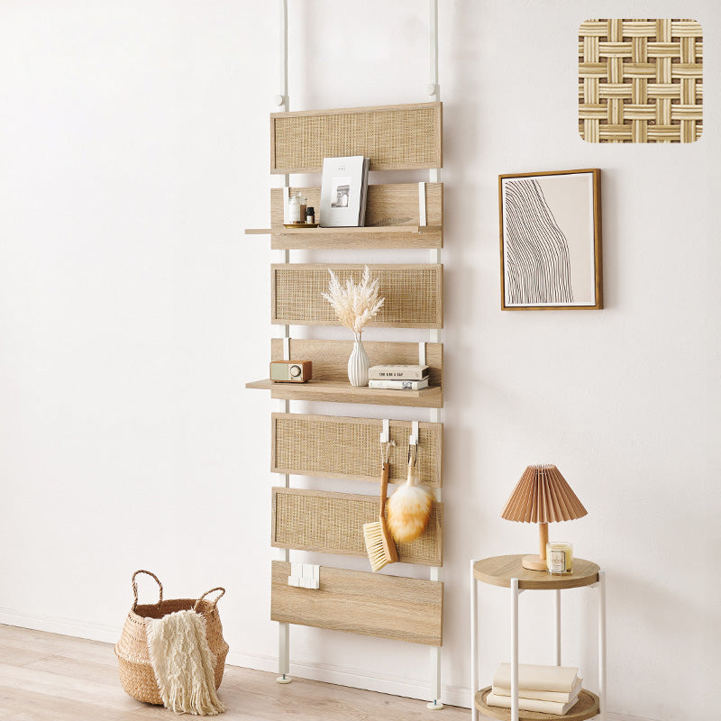 ラタン調突っ張りウォールラック