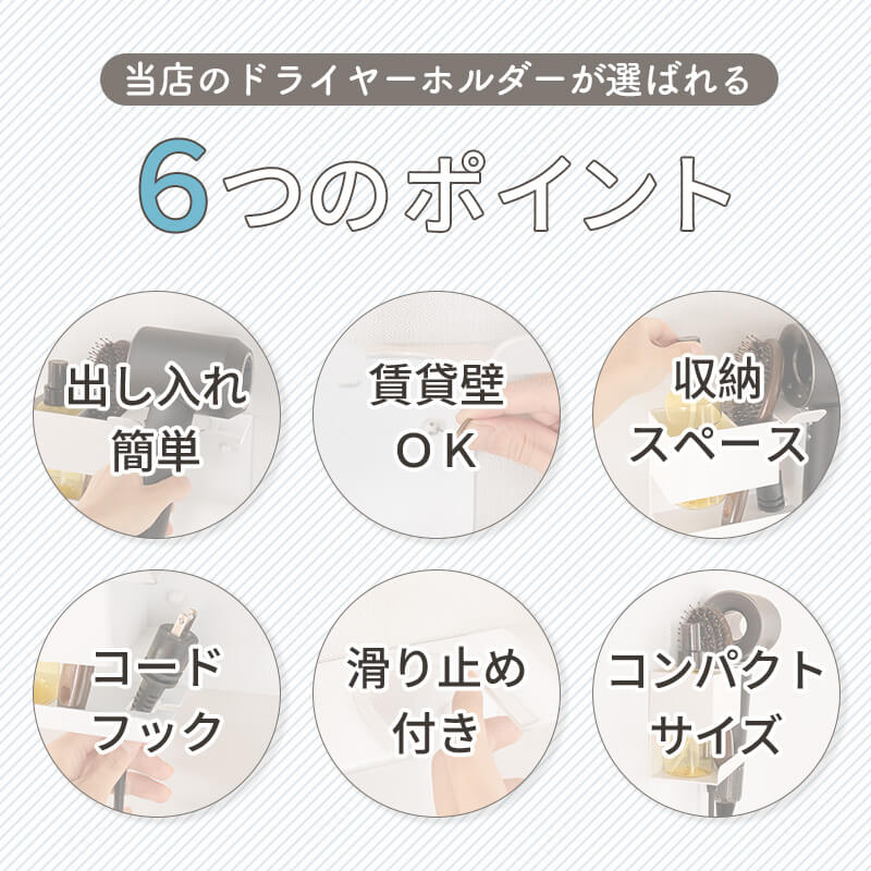 [石膏ボード壁対応]  収納付きドライヤーホルダー