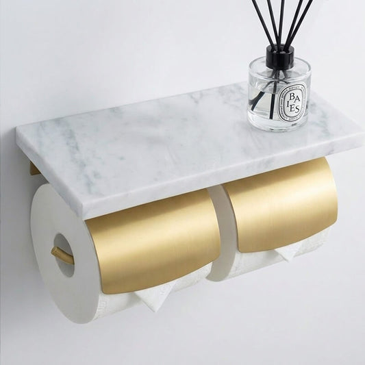 天然大理石2連トイレットペーパーホルダー フラップ付き