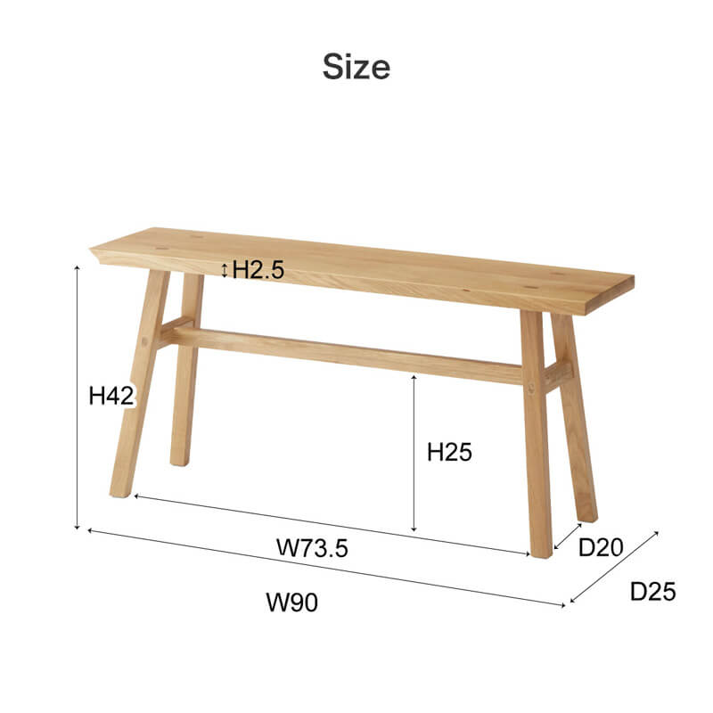 天然木オークベンチ 幅90cm ベンチ 無垢 天然木 おしゃれ 北欧 オーク ...